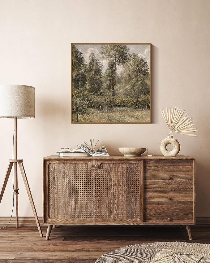 InSimSea Square Framed Canvas Wall Art, Large Decor Poplars in Garden Paintings, Classical Nature Wall Pictures for Bedroom Bathroom Living Room, Canvas Prints Vintage Home Decor 20"x20"