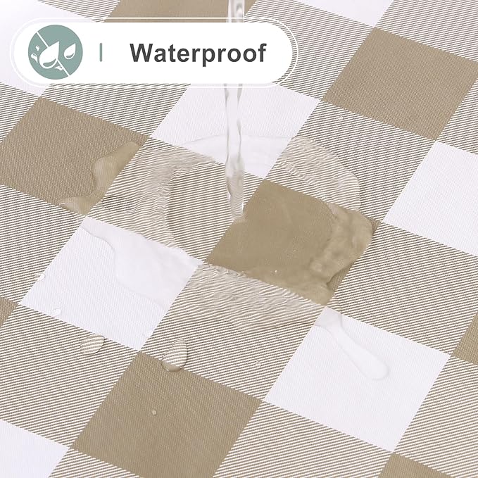 misaya Square Waterproof Vinyl Table Cloth, Buffalo Flannel Backed Tablecloth, Wipeable Plastic Table Cover for Fall, Thanksgiving (54" x 54", Khaki and White)
