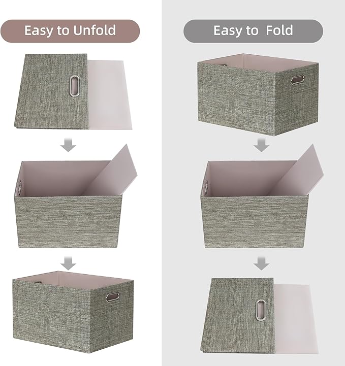 Closet Organizers and Storage Bins, Linen Baskets for Organizing, Collapsible Home Organization Boxes with Handles, Decorative Containers for Clothes, 16.25x12x10 Inch, 4 Pack, Coffee