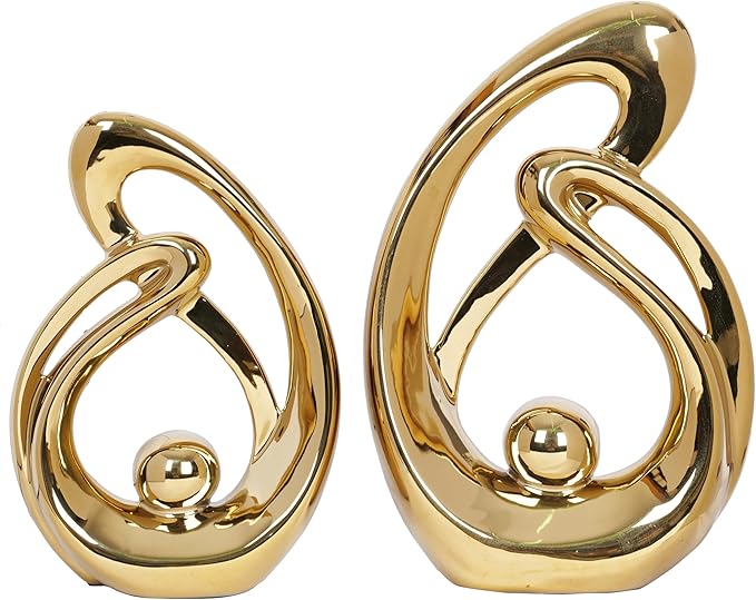 2 Pcs Gold Home Decor Accent Ceramic Statue Table Sculpture Decorations Abstract Art Mid Century Modern Centerpiece for Dining Room Living Room Bedroom Shelf Office Coffee Table Golden Decor