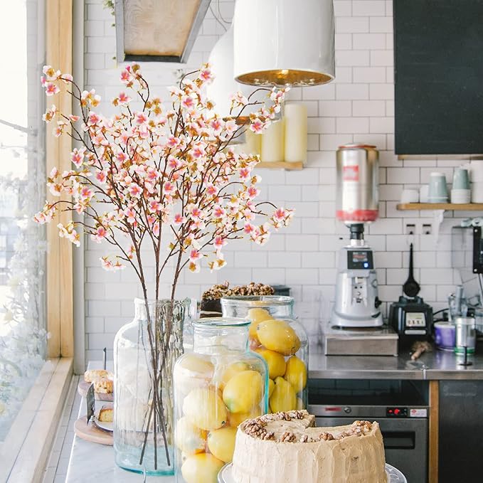 Uieke Silk Cherry Blossom Branches, 40.5in Artificial Cherry Blossom Flowers Long Stems Fake Flowers Vase Arrangements for Wedding Home Japanese Decor, Set of 3, Pink