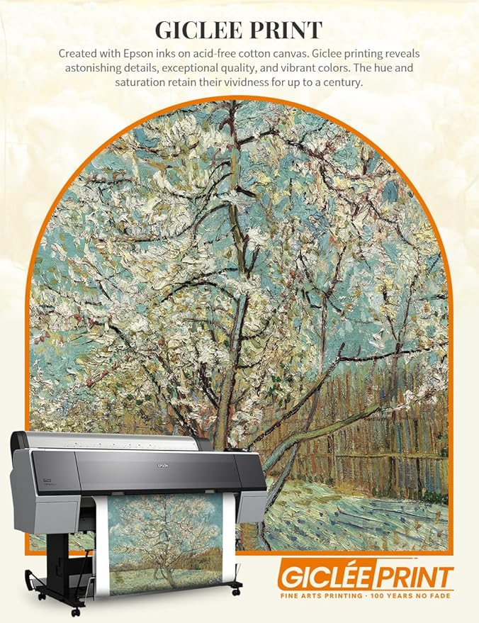 DECORARTS - The Pink Peach Tree - Vincent Van Gogh Giclee Prints w/Antique Brown Frame for Wall Decor. Picture Size: 16x20, Total Size w/Frame: 19x23