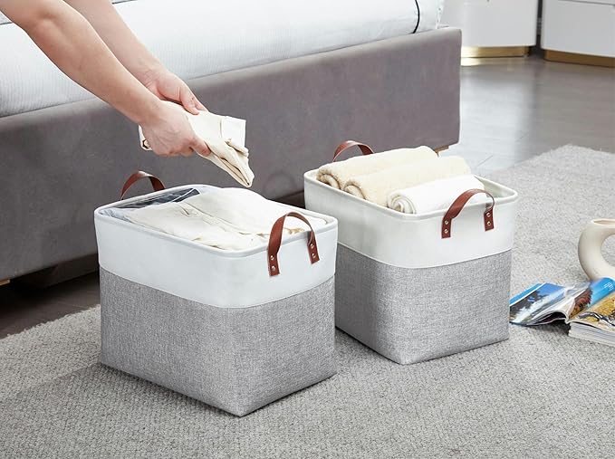 DECOMOMO Fabric Storage Basket Large Closet Storage Bins for Toys Nursery & Laundry Storage (Grey & White, XXL - 3 Pack)