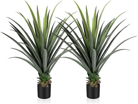 4ft Artificial Spiked Agave Plant with 30 Leaves Set of 2 Faux Agave Plants for Indoor and Outdoor Decor Perfect for Porch Living Room Bedroom Patio and Office