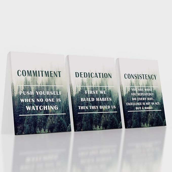 Inspirational Canvas Wall Art Dedication Consistency Commitment Motivational Entrepreneur Quotes Painting Poster Wall Decor Artwork for Home Bathroom Picture Stretched and Framed [36''W x 16''H]