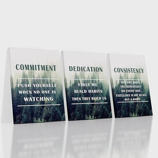 Inspirational Canvas Wall Art Dedication Consistency Commitment Motivational Entrepreneur Quotes Painting Poster Wall Decor Artwork for Home Bathroom Picture Stretched and Framed [36''W x 16''H]