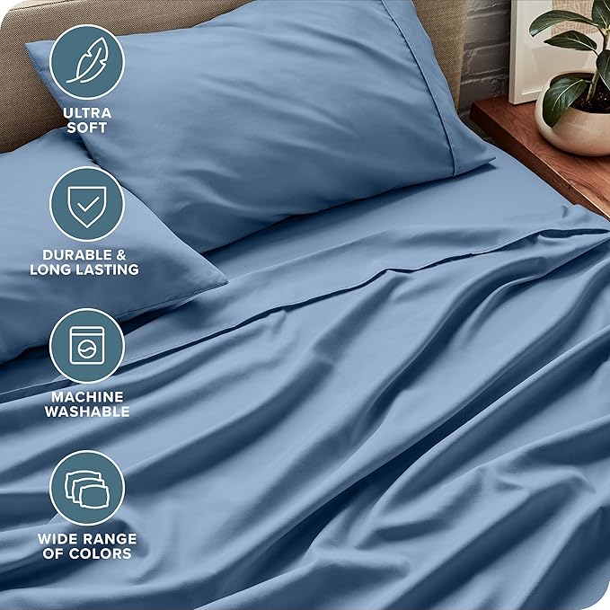 Bare Home Full Sheet Set - Luxury 1800 Ultra-Soft Microfiber Full Bed Sheets - Double Brushed - Deep Pockets - Easy Fit - 4 Piece Set - Bedding Sheets & Pillowcases (Full, Coronet Blue)