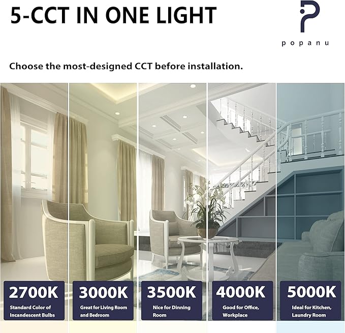 Canless Recessed Gimbal Downlight Rotatable-Spotlight 5 CCT 3 Inch Eyeball Ceilling Potlight, Dimmable Recessed Lights Fixture with Junction Box, 8W CCT Adjustable, Oil Rubbed Bronze, 6P …