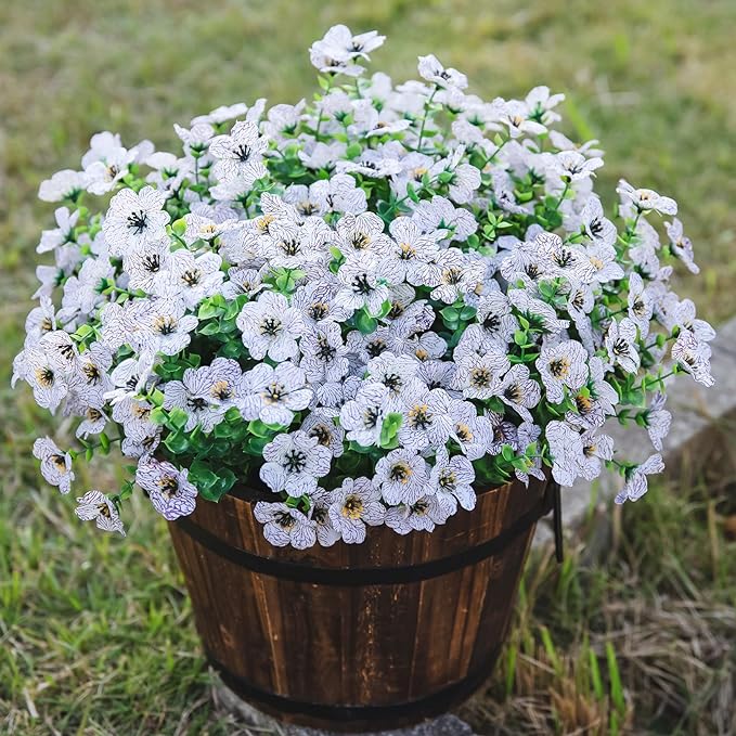 Artificial Flowers for Outdoor Indoor Garden Home Decoration, Faux Flower Daisy with Eucalyptus Leaves Fake Plants Greenery Boxwood Porch Patio, 12 Bundles (Creamy White)