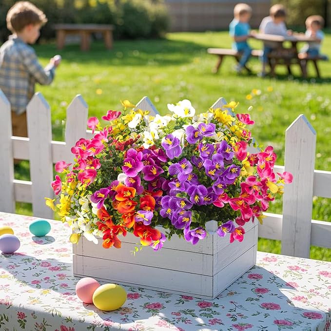 Outdoor Artificial Flowers UV Resistant - Realistic Faux Floral Arrangements for Garden, Patio, Porch Décor - All-Weather Fade Proof & Low Maintenance (12 Pack, Mixed Styles)