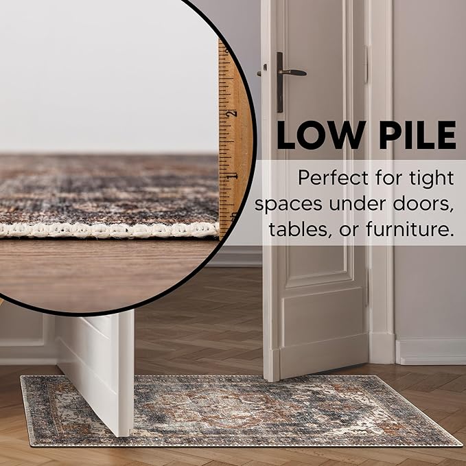 Keen Home Design 2x3 Rug - Machine Washable Entry Rug with Non-Slip Backing, Ideal for Enteryway, Kitchen, Bathroom, Laundry Room - Vintage, Easy Clean, Durable, Low Pile Rug - (2' x 3')