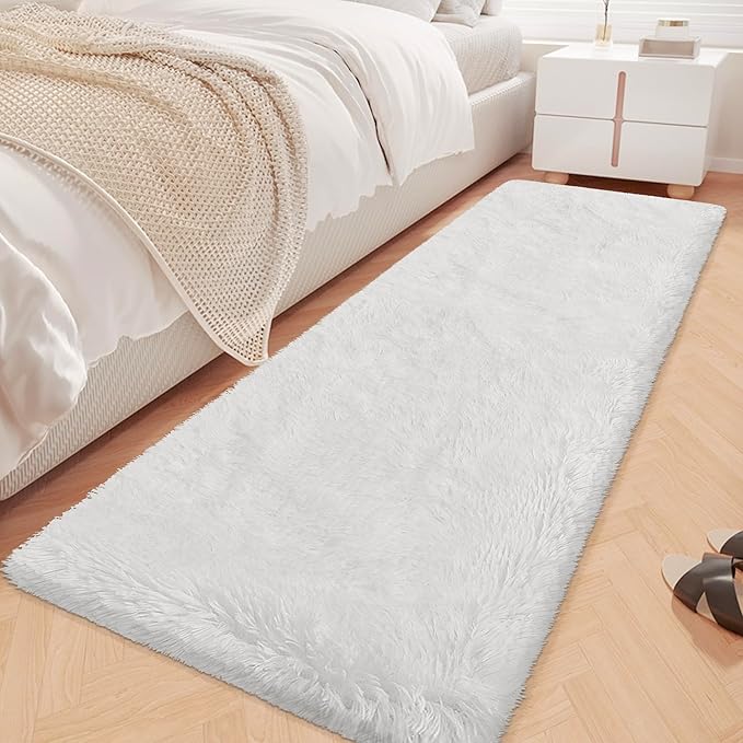 Runner Rug for Bedroom White 2x6ft Fluffy Area Rug Bedside Runner Rug for Kids Room Boys Teens Nursery Baby Living Room Dorm Home Decor Carpets