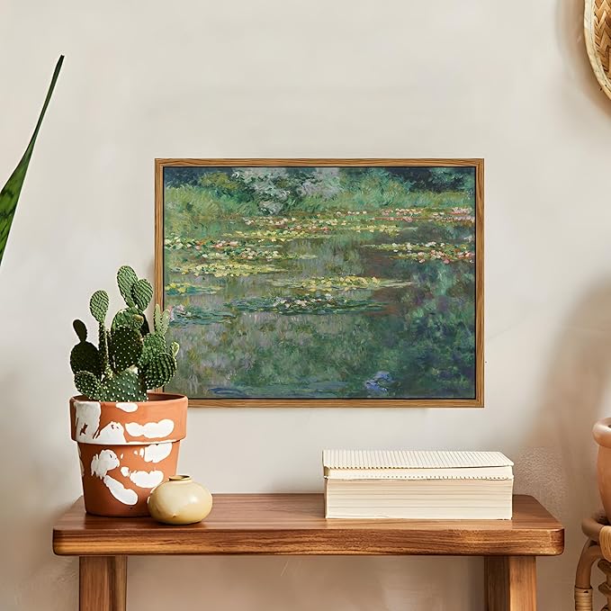 Framed Claude Monet Wall Art – Vintage Water Lilies Pond Painting Wall Decor, Impressionist Living Room Wall Art, Classic Aesthetic Canvas Prints for Bedroom Kitchen Bathroom – 12"x16"