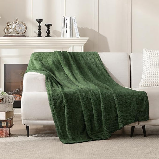 JOOJA Knit Dark Emerald Green Throw Polyester Soft Fleece Blanket for Couch Bed Sofa 50x60 Inches Dark Green
