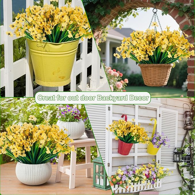 20 Bundles Artificial Flowers for Outdoors or Indoor Garden Home Decoration,No Fade Fake Flowers Faux Plants for Decoration Hanging Planters,Porch Window Box Garden Wedding Farmhouse Fake Plants