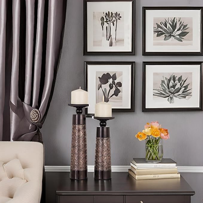 Creative Scents Dublin Brown Pillar Candle Holder Set of 2 - Home Decor Aesthetic, Coffee Table Decor Mantel Centerpieces Table Decorations, Living Room Decor or Dining Tabletop Decor -Gift Packaged-