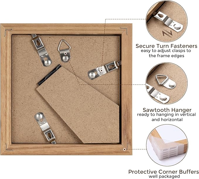 4x4 Picture Frames, 4 x 4 Photo Frames with Stand, Solid Oak Wood 4 by 4 Frame, 4x4 Picture Frame for Wall, Rustic Wood Frame 4"x4" with Real Glass, 4 by 4 Frames Set of 4, Natural Oak Color