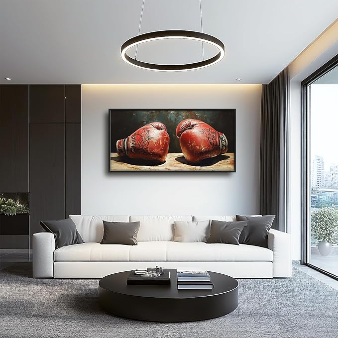 Olivine Sports Wall Art, Boxing Wall Decor, Vintage Boxing Gloves Painting, Graffiti Canvas Prints, Framed Artwork for Bathroom Bedroom Living Room Office Home Decoration 60"x30"
