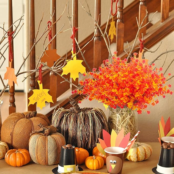 Artificial Fall Flowers, Fake Outdoor UV Resistant Autumn Plants for Home Kitchen Christmas Festival Thanksgiving Autumns Decoration(Gold Yellow)