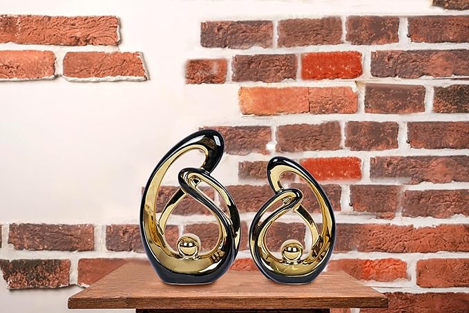 2 Pcs Black and Gold Decor Table Sculpture Decorations Ceramic Statue Mid Century Modern Decor Figurine Centerpieces for Dining Room Living Room Fireplace Shelf Office Coffee Table Decor