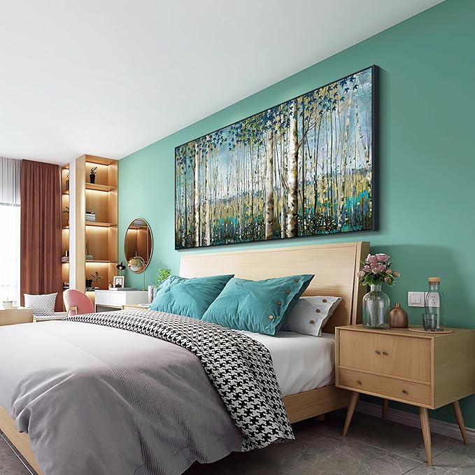 Pogusmavi Forest Wall Decor Green Wall Art Room Decor Framed Artwork For Walls Modern Home Decor Large Wall Art Pictures For Living Room Wall Decoration Art Print Forest Wall 29×58 Blacke Framed