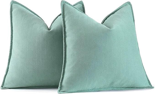 MIULEE Pack of 2 Aqua Green Decorative Pillow Covers 20x20 Inch Soft Chenille Luxurious Couch Throw Pillows Farmhouse Cushion Covers with Elegant Design for Sofa Bedroom Living Room Home Decor