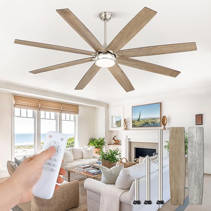 72 Inch Ceiling Fans with Lights, Large Farmhouse Ceiling Fans with Remote, Walnut&Gray Ceiling Fan Fixtures with Bright LED Light for Living Room, Bedroom, Kitchen
