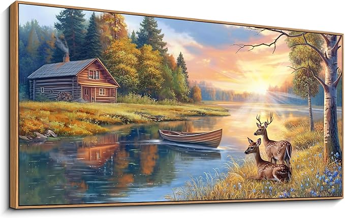 KLAKLA Deer Wall Art for Living Room Canvas Prints Decor Decoration Deer Tractor Farm Wildlife Hunting Picture Glass Surface Artwork Ready to Hang for Bedroom Home Office 20x40