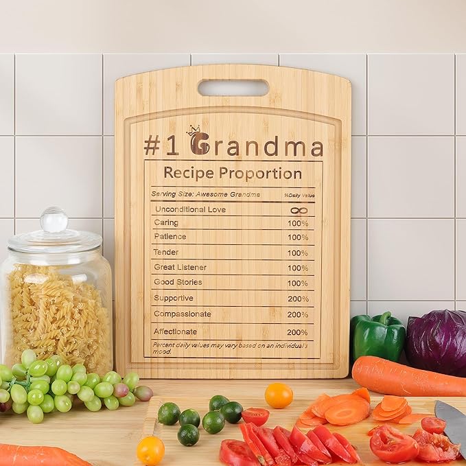 Joeyan Grandma Birthday Recipe Cutting Board Gift from Granddaughter Grandson, Personalized Christmas Granny Engraved Kitchen Present, Large Size, Heavy Duty, 16x12x0.8"
