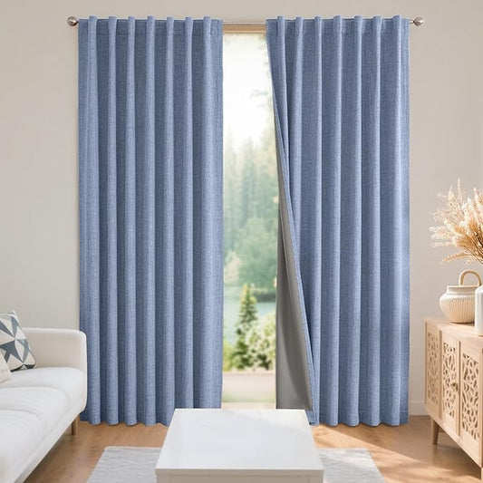 Joydeco Blackout Curtains for Bedroom - 100% Light Blocking 2 Panels Sky Blue Drapes 42" W x 72" L, Thermal Insulated Room Darkening Curtains, Linen Textured for Living Room, Rod Pocket & Back Tabs