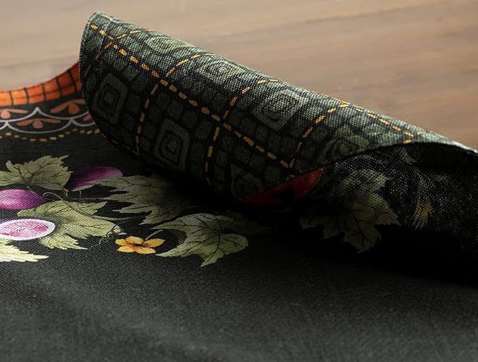 Maison d' Hermine Placemats Set of 4 100% Cotton Washable Cloth Place Mats, Reusable Table Mats for Kitchen Dining Decoration, Party, Wedding, Restaurant (Pumpkin Garden - Dark Green, 13" x 19")