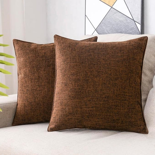 HPUK Linen Throw Pillow Covers Pack of 2, 18x18 Inch Accent Cushion Covers for Living Room, Bedroom, Decorative Solid Color Pillow Covers for Couch, Sofa, Chair, Chocolate