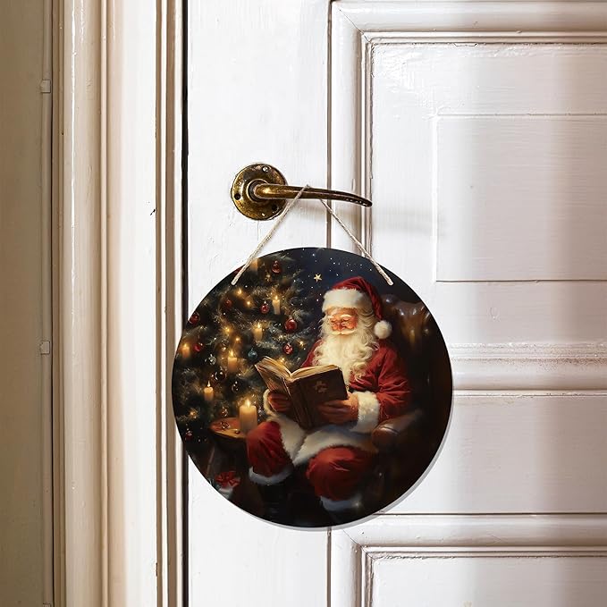 CGBHW Christmas Santa Wooden Sign, Rustic Xmas Santa Bookish Hanging Sign Wall Decor for Library Reading Nook Corner Room Home, xxx Door Decor 12 x 6 Inch