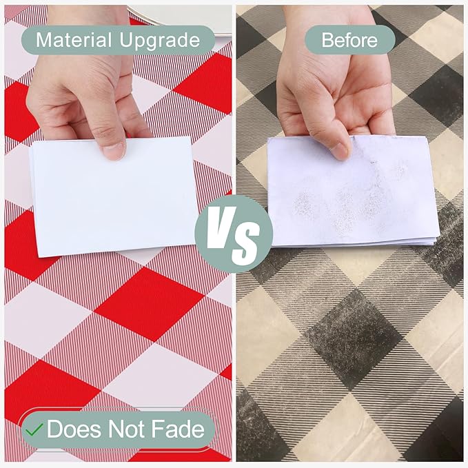 misaya Square Waterproof Vinyl Table Cloth, Buffalo Flannel Backed Tablecloth, Wipeable Plastic Table Cover for Dinner, Kitchen, Outdoor (54" x 54", Red and White)