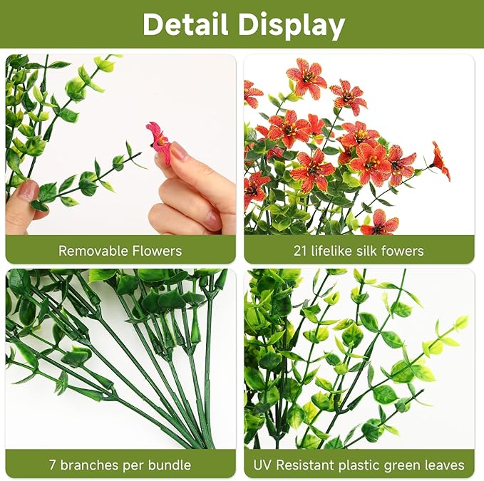 SHareconn 40 Bundles Artificial Flowers for Outdoors Spring Decoration, Fake Silk Realistic Faux Plants UV Resistant for Outdoor Planter Porch Patio Summer Outside Decor, RedPurpleYellowOrange