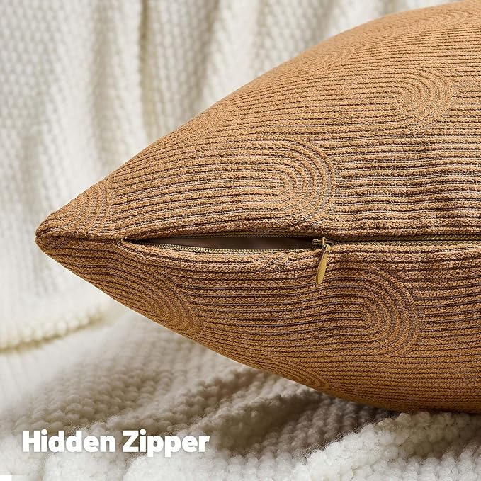 FUTEI Bronze Chenille Decorative Throw Pillow Covers 22x22 Inch Set of 2,Soft Cozy Striped Geometric Patterns Cushion Case,Modern Home Decor for Couch Bed Living Room