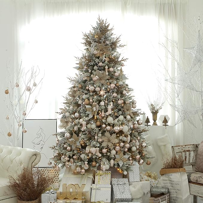 Sea Team 86-Pack Shatterproof Rose Gold Christmas Ball Ornaments Set, Assorted Multi-Sized Hanging Baubles, Xmas Tree Decorations, Seasonal Décor for Holiday Wreath Garland, Hooks Included