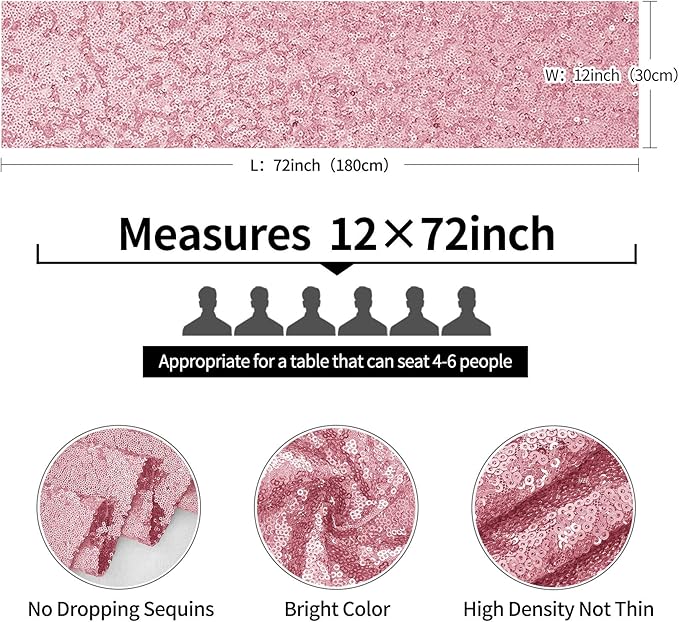 6 Packs 12 x 108 inches Light Pink Sequin Table Runner, Glitter Pink Table Runner for Wedding Birthday Bachelorette Holiday Party Supplies Decorations Bridal Shower Baby Shower