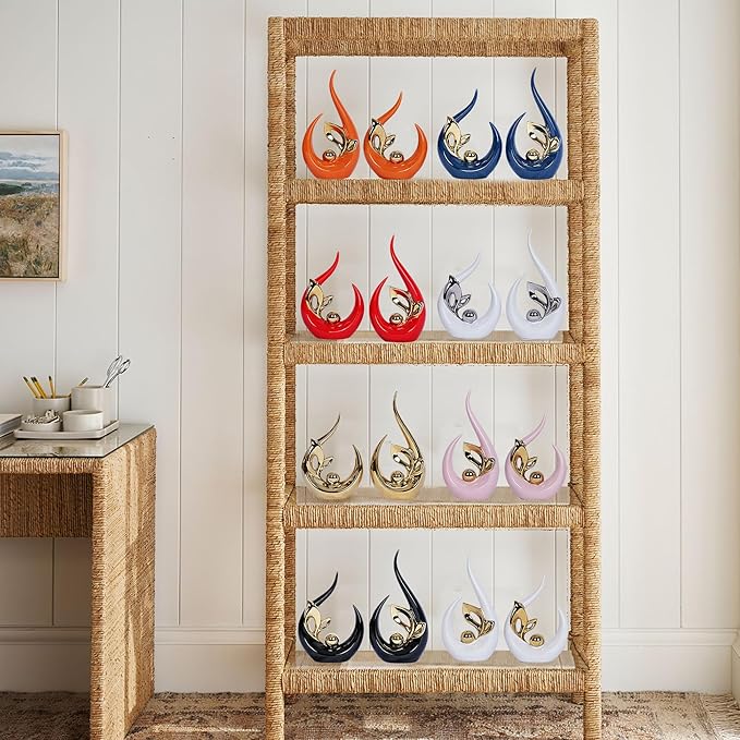 2 PCS Gold Decor Accents Mid Century Modern Decor Golden Living Room Decor Ceramic Sculpture Centerpiece Table Decorations Centerpieces for Tables Kitchen Shelf Bookshelf Office Dining Table Decor