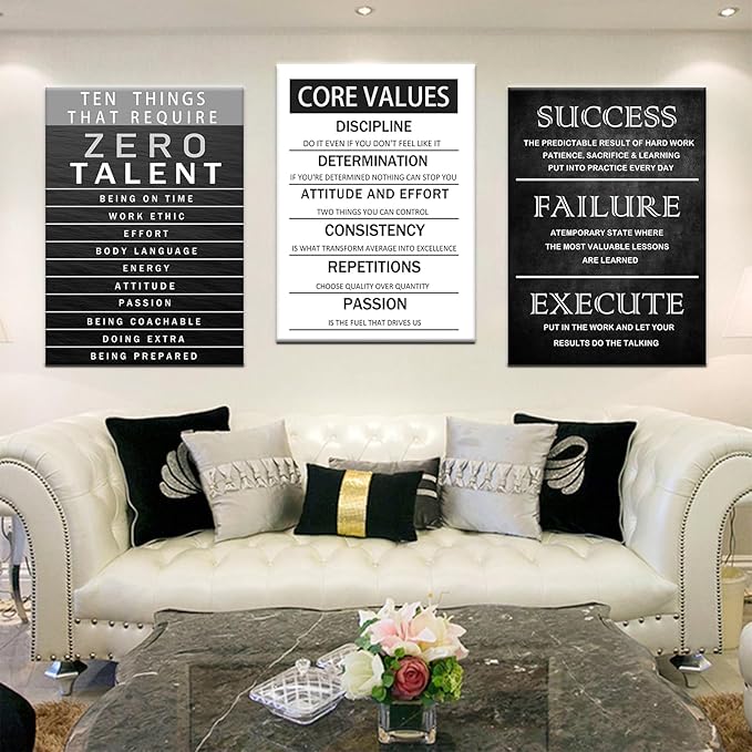 Core Values Poster Inspirational Office Quotes Wall Decor Motivational Canvas Wall Art Zero Talent Picture Poster Print Painting Modern Home Bedroom Office Decor Framed and Stretched [60''Wx 28''H]
