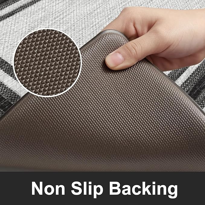 KIMODE Anti Fatigue Kitchen Mat, Cushioned Farmhouse Kitchen Runner, Non Slip Waterproof Kitchen Mat for Floor, Comfort Foam Standing Desk Mat for Laundry, Office, Sink Black 17.3"x59"