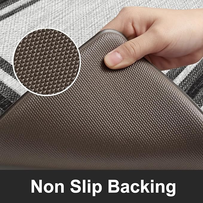 KIMODE Anti Fatigue Kitchen Mat 2PCS,Kitchen Rugs Non Slip Rubber Backing,Waterproof Farmhouse Kitchen Mat for Floor,Cushioned Standing Mat for Office,Laundry,Sink,Desk,Black and Grey