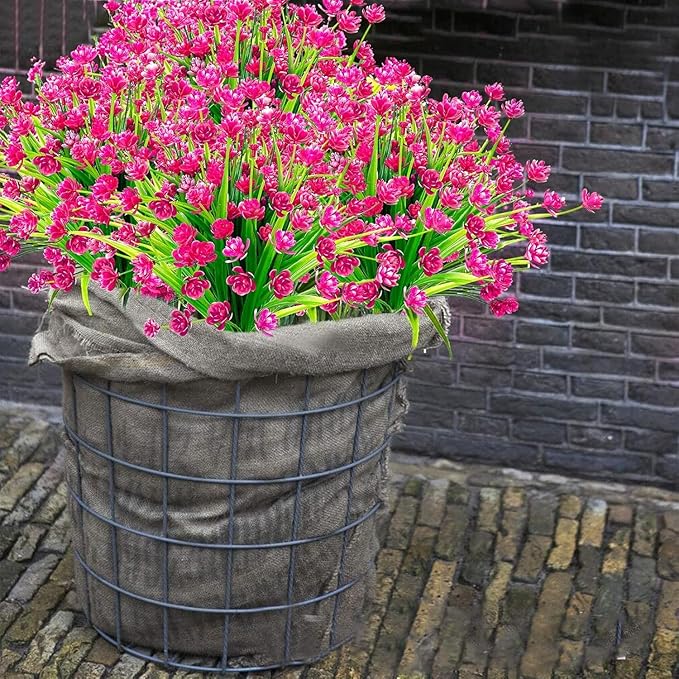 TURNMEON 20 Bundles Artificial Flowers for Outdoors Fake Plants Summer Decor, UV Resistant Artificial Plants Cemetery Fake Flowers Faux Plastic Greenery Shrubs for Home Porch Decor 580 Heads(Magenta)