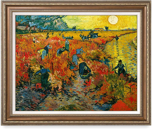 DECORARTS - The Red Vineyards, Vincent Van Gogh Art Reproduction. Acid Free Cotton Canvas Giclee Print w/Bronze Frame&Mat for Wall Decor.