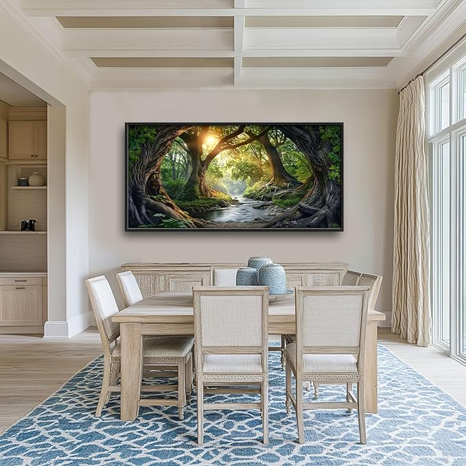 Rainforest Large Framed Wall Art Oversized Forest Tree of Life Landscape Sunrise Pictures Nature Scenery Wall Decor Canvas Print Painting Aesthetic Modern Artwork for Living Room Bedroom Office Bathroom Home Decor 60L"x30W"