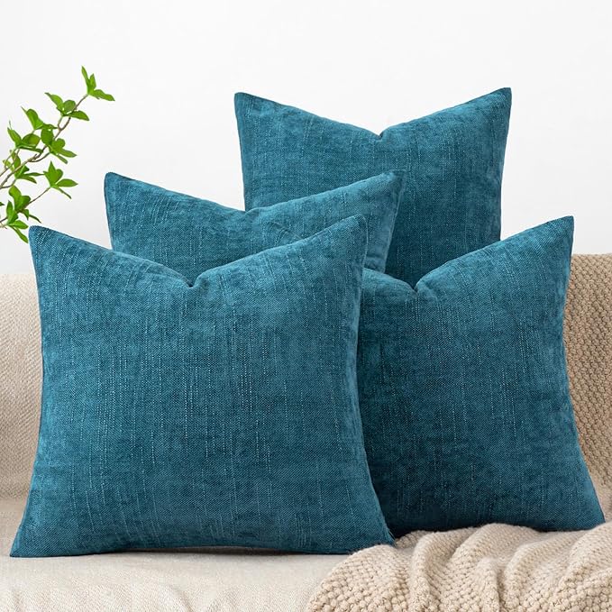 Set of 4 Soft Textured Decorative Throw Pillow Covers 20x20 Inch Cozy Farmhouse Cushion Cover Square Accent Pillow Cases for Bed Couch Sofa Living Room, Teal