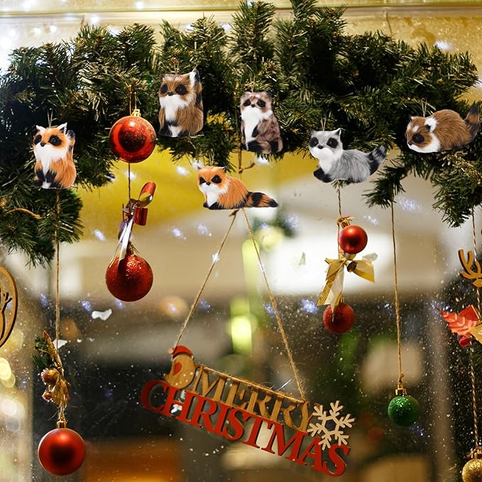 Skylety 10 Pieces Forest Animals Ornaments Woodland Animal Faux Fur Plush Hanging Ornaments Family Educational Playset for Fall, Christmas, Winter Birthday Party Supplies(Raccoon)