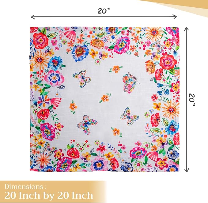 Maison d' Hermine Cloth Napkins Set of 4 100% Cotton Everyday Reusable Square Napkins Cloth Washable, Dinner, Party, Wedding, Restaurant, Spring/Summer (Happy Florals - High Summer, 20" x 20")