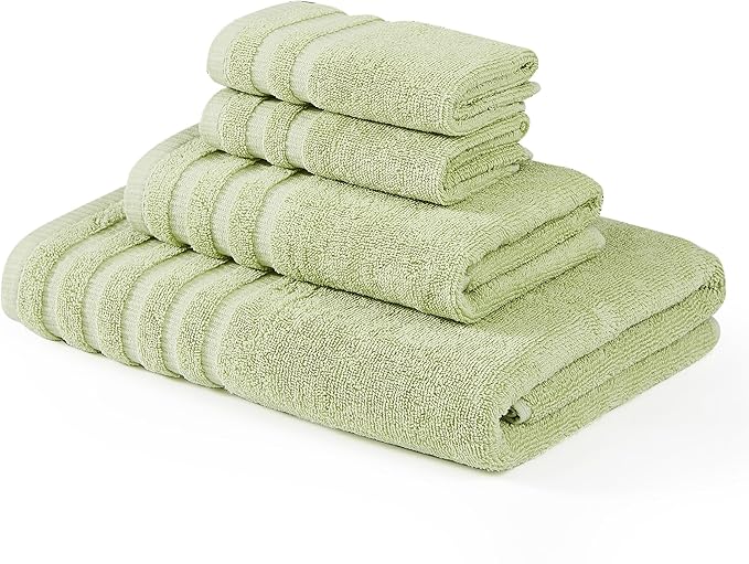 Modern Threads Organic Vines 6-Piece 100% Cotton Towel Set – Yarn Dyed Jacquard & Solid – Includes 2 Bath Towels, 2 Hand Towels, 2 Washcloths – Absorbent, Quick Dry, Soft & Durable – Sage Green