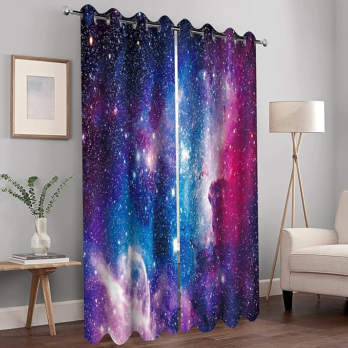 MissHope Outer Space Galaxy Blackout Curtains Women Men Kids Boys Universe Nebula Drapes Colorful Stars Starry Sky Decor for Home Bedroom Room Darkening Grommet Window Drapes 2 Panels, 52"x84"